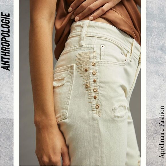 ANTHROPOLOGIE BY PILCRO MID RISE SLIM BOYFRIEND JEANS METALLIC WASH NWT SIZE 33 - Picture 6 of 10